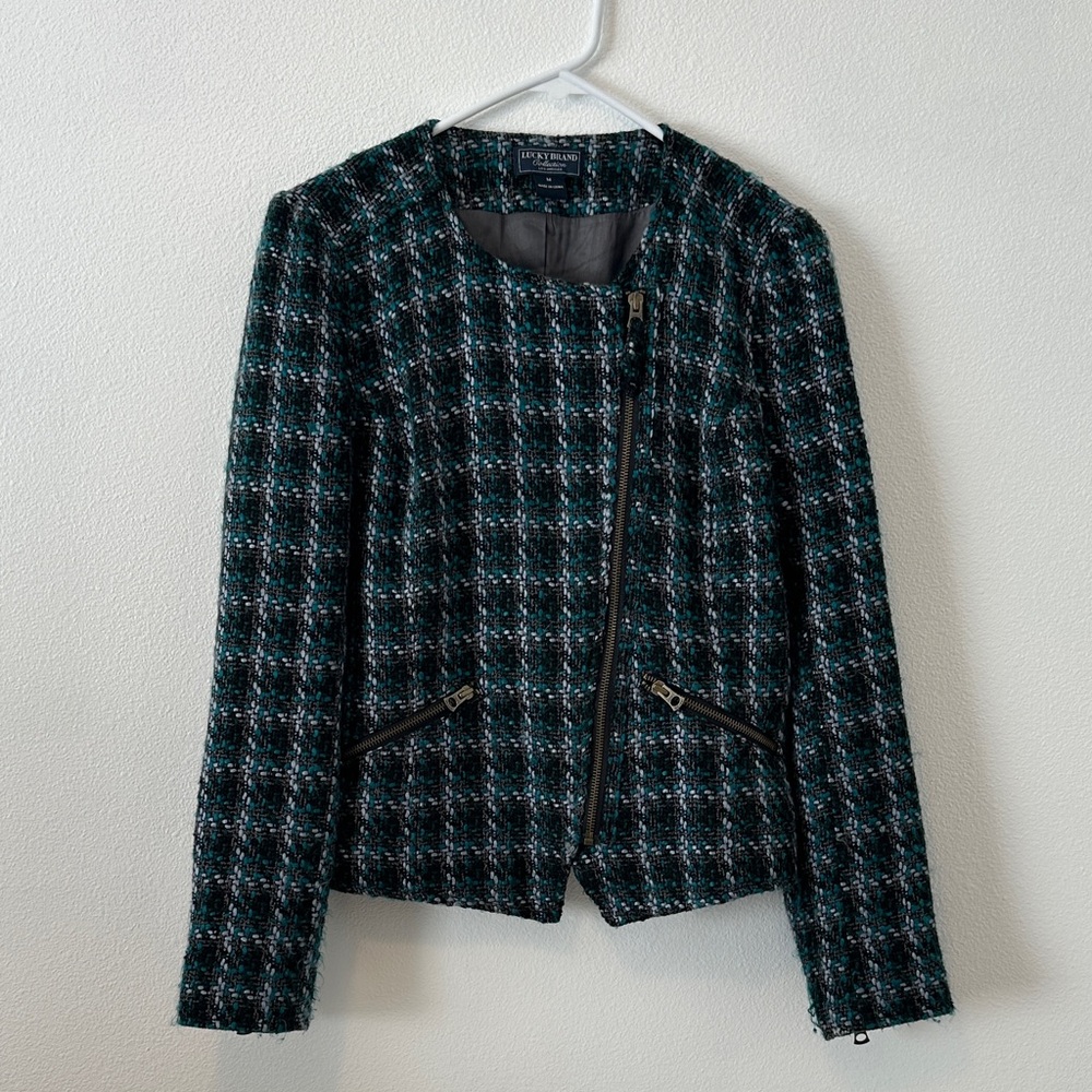 Lucky Brand Tweed Blazer in Black and Green
